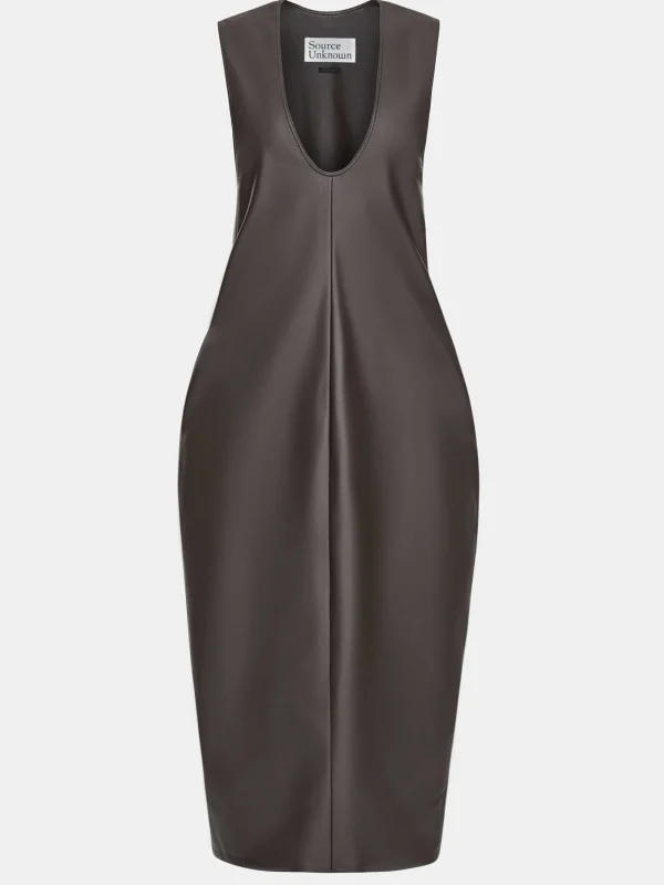 Source Unknown Dresses-Adua Faux Leather Maxi Dress, Chocolate