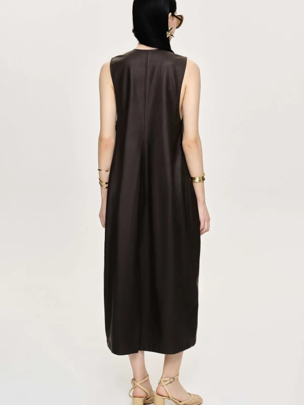 Source Unknown Dresses-Adua Faux Leather Maxi Dress, Chocolate