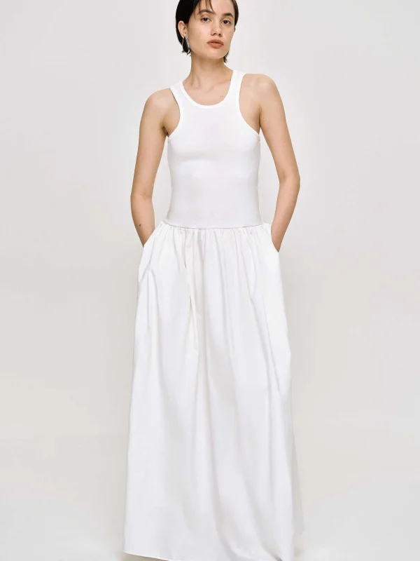 Source Unknown Clothing-Amal Drop Waist Racer Tank Dress, White