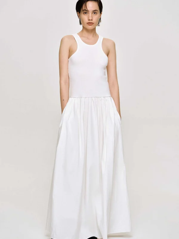 Source Unknown Clothing-Amal Drop Waist Racer Tank Dress, White