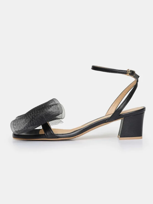 Source Unknown Shoes & Bags-Apogeo Tulle Bow Sandals, Black