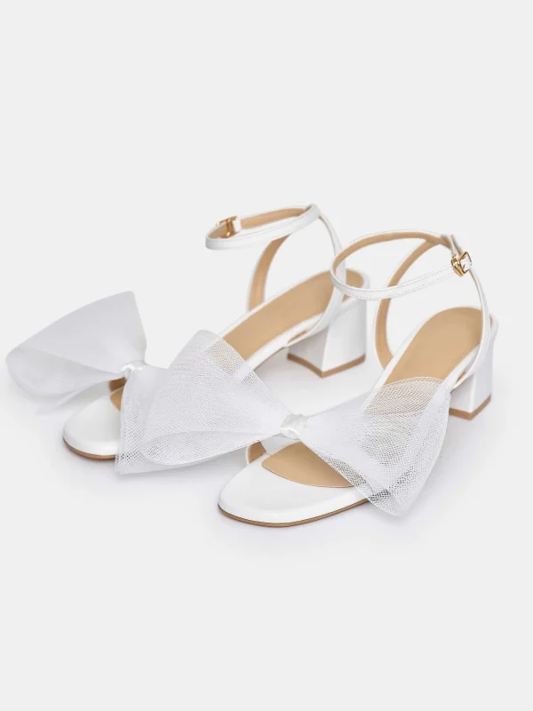 Source Unknown Shoes & Bags-Apogeo Tulle Bow Sandals, White