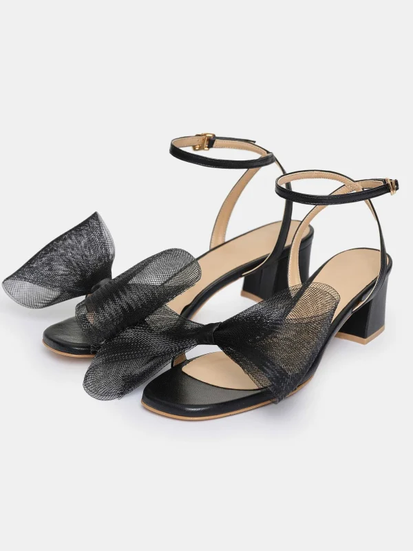 Source Unknown Shoes & Bags-Apogeo Tulle Bow Sandals, Black