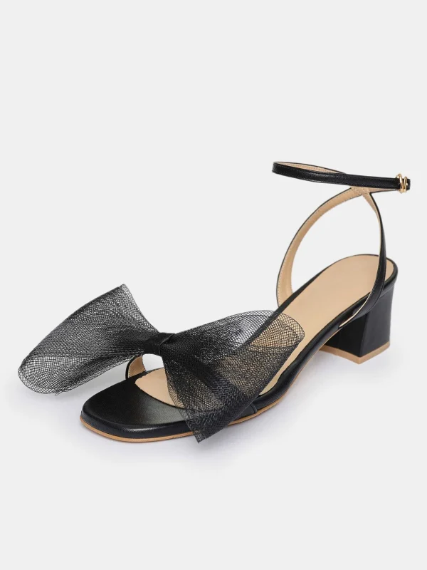 Source Unknown Shoes & Bags-Apogeo Tulle Bow Sandals, Black