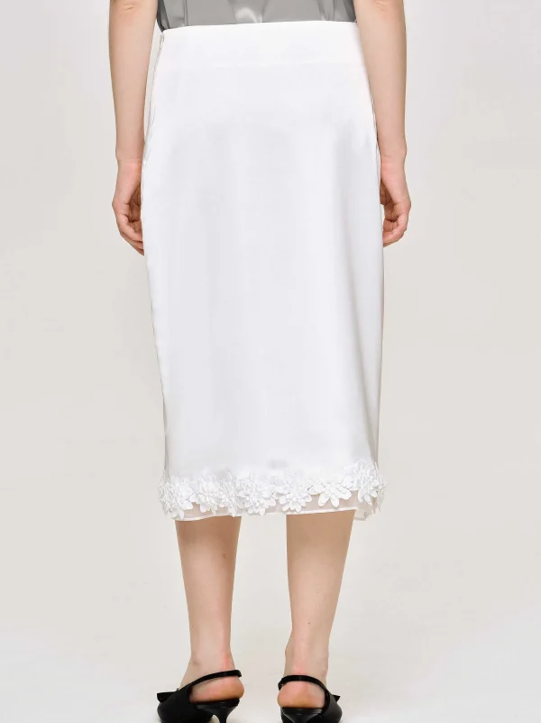 Source Unknown Bottoms-Applique Satin Skirt, White