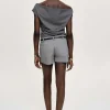 Source Unknown Tops-Asymmetric Draped Top, Charcoal