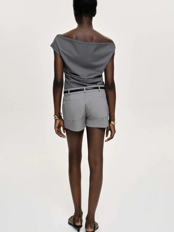 Source Unknown Tops-Asymmetric Draped Top, Charcoal