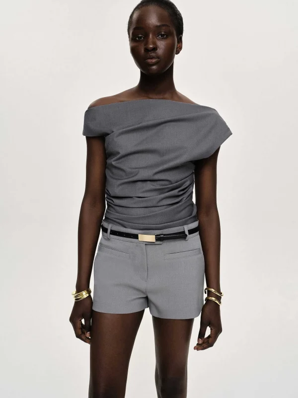 Source Unknown Clothing-Asymmetric Draped Top, Charcoal