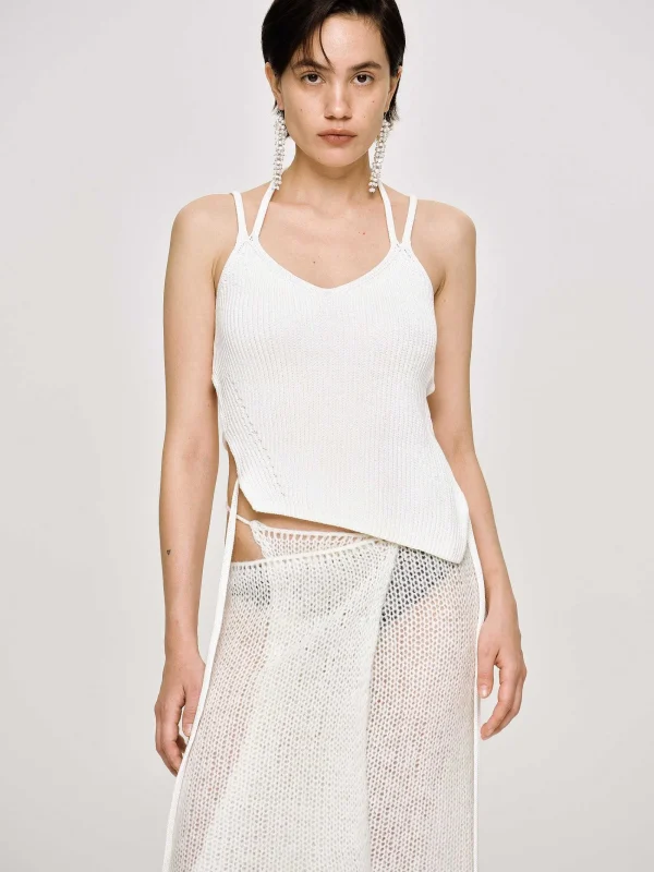 Source Unknown Knitwear-Asymmetric Knit Tank Top, White