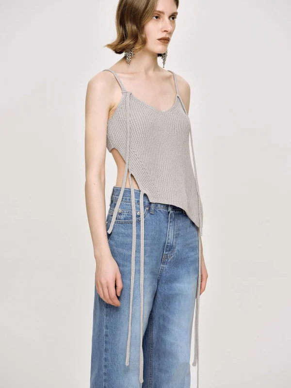 Source Unknown Clothing-Asymmetric Knit Tank Top, Fossil Grey