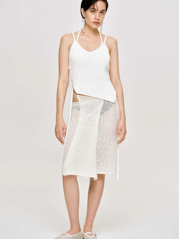 Source Unknown Knitwear-Asymmetric Knit Tank Top, White