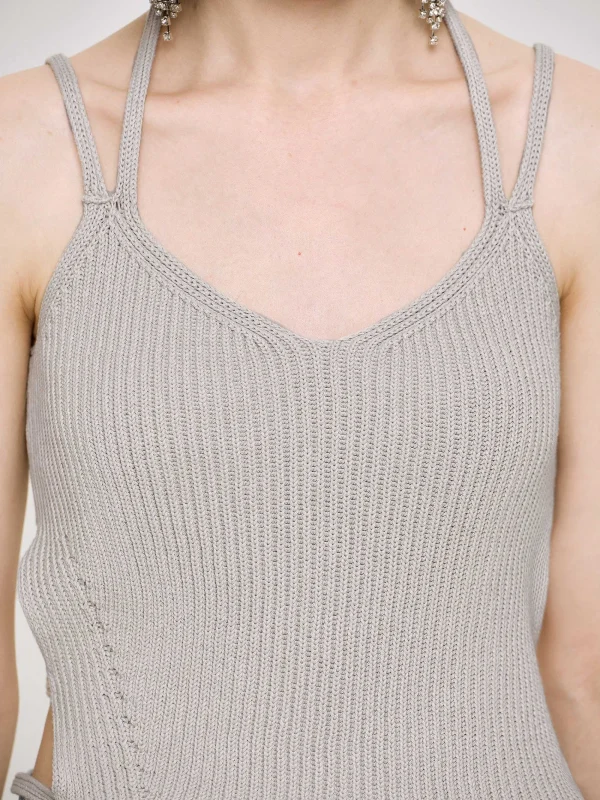 Source Unknown Knitwear-Asymmetric Knit Tank Top, Fossil Grey