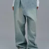 Source Unknown Clothing-Asymmetric Wrap Faded Jeans, Stone Wash