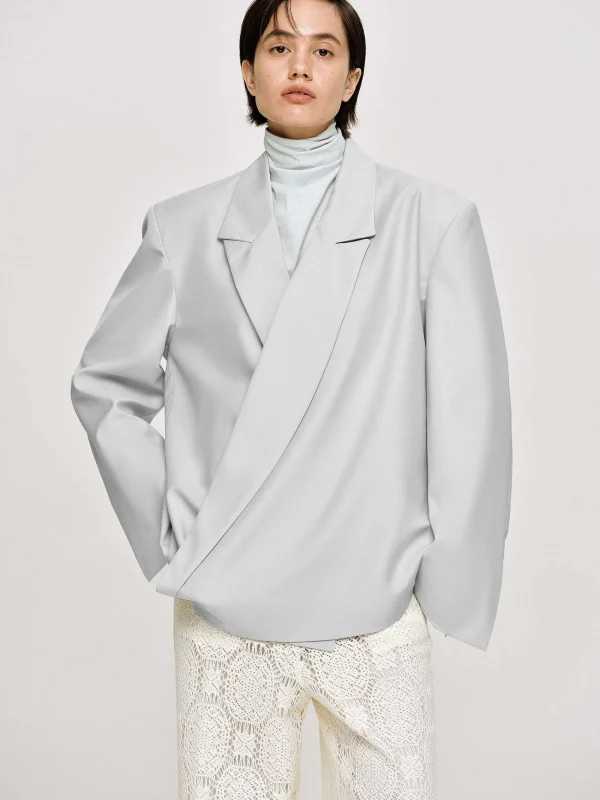 Source Unknown Accessories-Baia Boxy Wrap Blazer, Gainsboro Grey