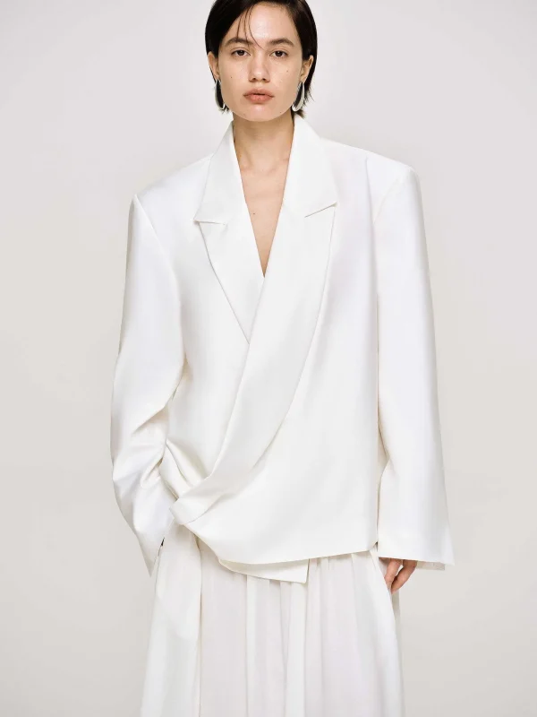 Source Unknown Accessories-Baia Boxy Wrap Blazer, White