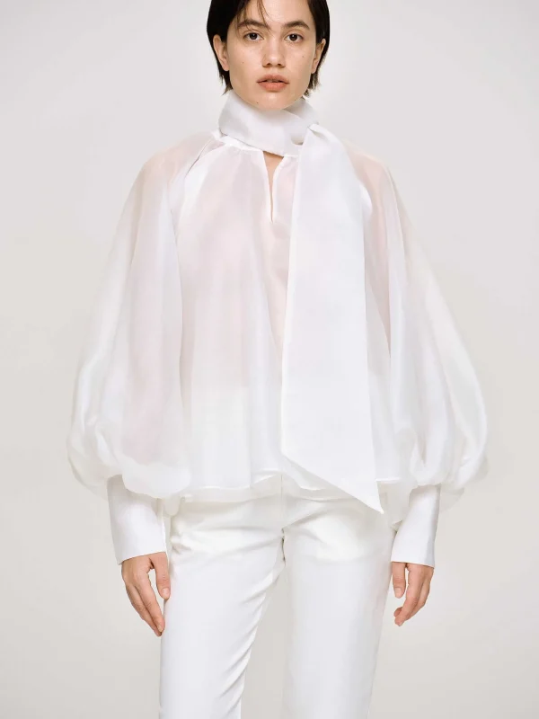 Source Unknown Accessories-Balloon Sheer Blouse, White