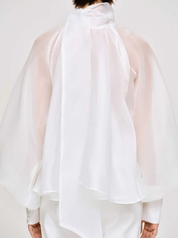 Source Unknown Accessories-Balloon Sheer Blouse, White