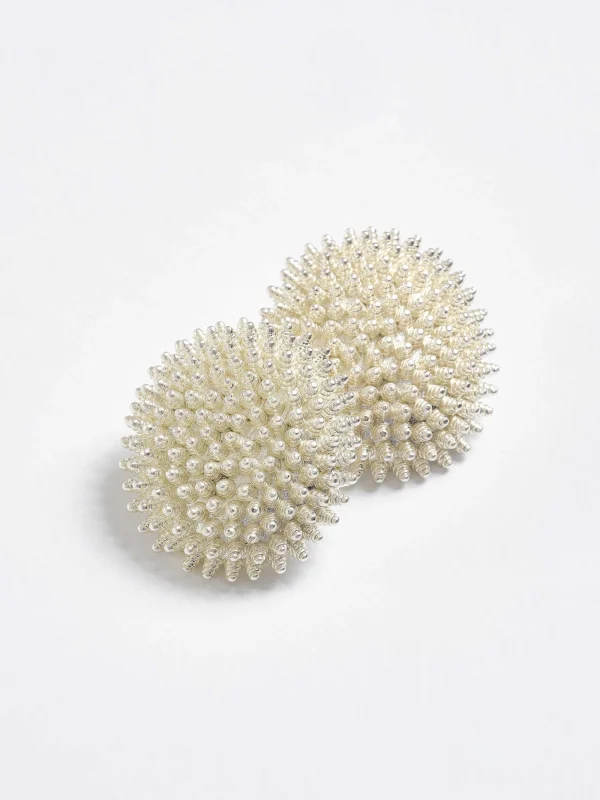 Source Unknown Clothing-Beaded Ball Earrings, Cream