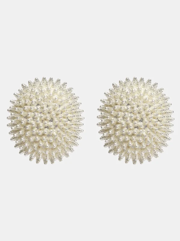 Source Unknown Clothing-Beaded Ball Earrings, Cream