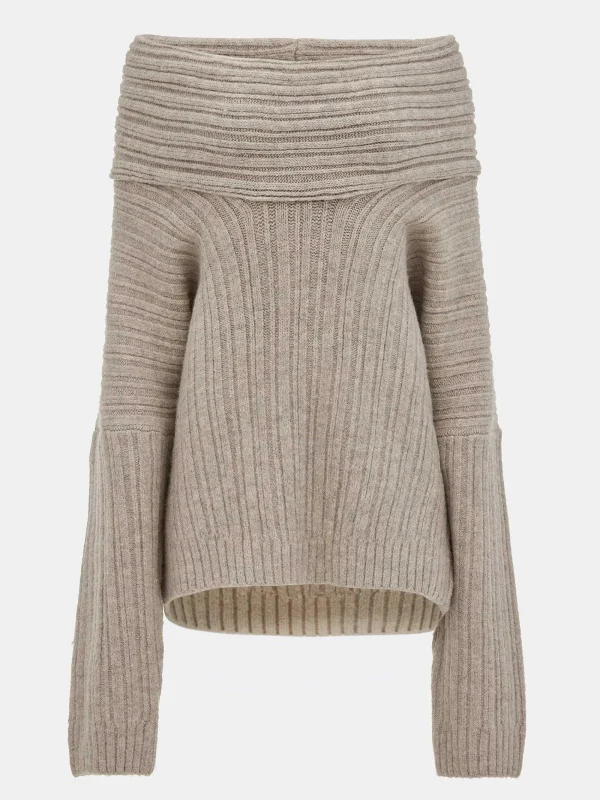 Source Unknown Accessories-Becca Oversized High Roll Knit Pullover, Coconut