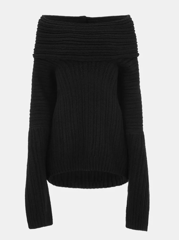 Source Unknown Accessories-Becca Oversized High Roll Knit Pullover, Black