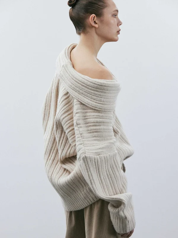 Source Unknown Accessories-Becca Oversized High Roll Knit Pullover, Birch