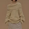 Source Unknown Accessories-Becca Oversized High Roll Knit Pullover, Butter