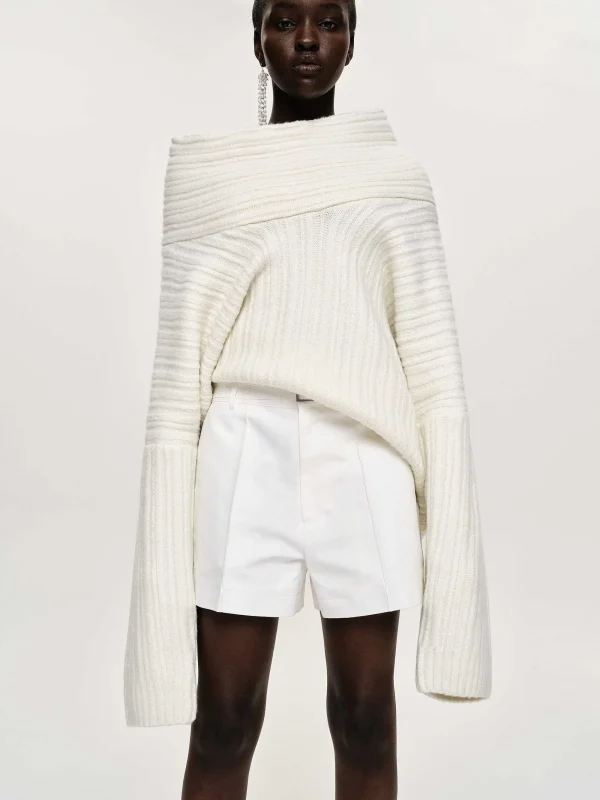 Source Unknown Accessories-Becca Oversized High Roll Knit Pullover, White