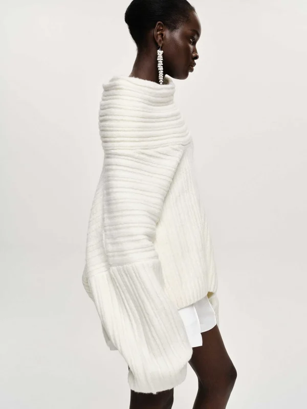 Source Unknown Accessories-Becca Oversized High Roll Knit Pullover, White