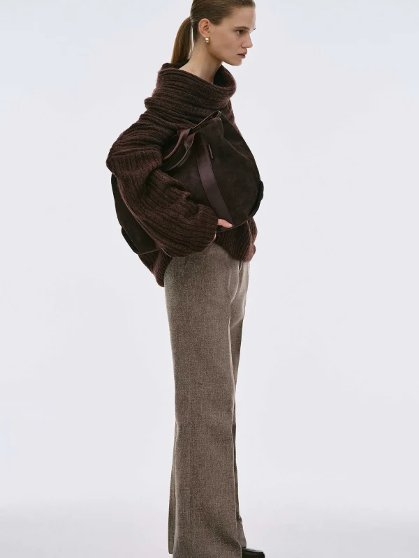 Source Unknown Accessories-Becca Oversized High Roll Knit Pullover, Chocolate