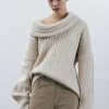 Source Unknown Accessories-Becca Oversized High Roll Knit Pullover, Birch