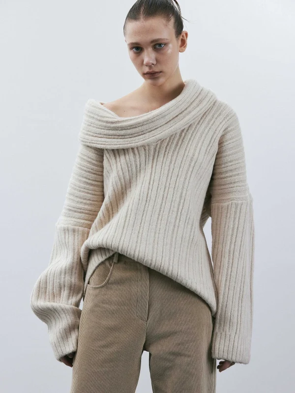 Source Unknown Accessories-Becca Oversized High Roll Knit Pullover, Birch