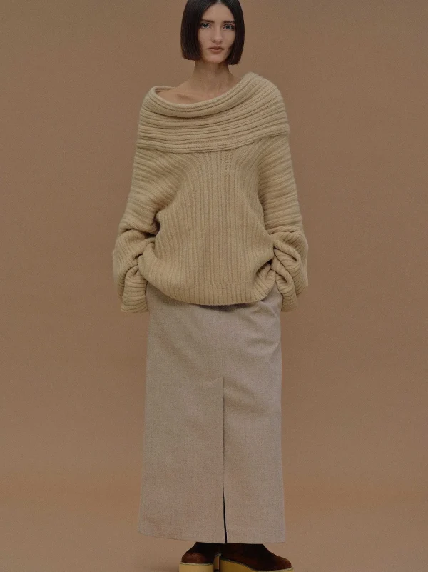 Source Unknown Accessories-Becca Oversized High Roll Knit Pullover, Butter