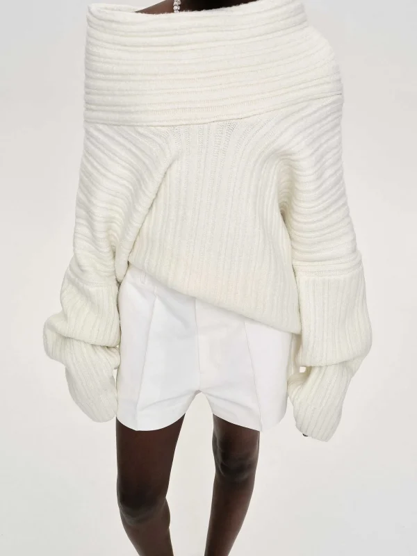 Source Unknown Accessories-Becca Oversized High Roll Knit Pullover, White