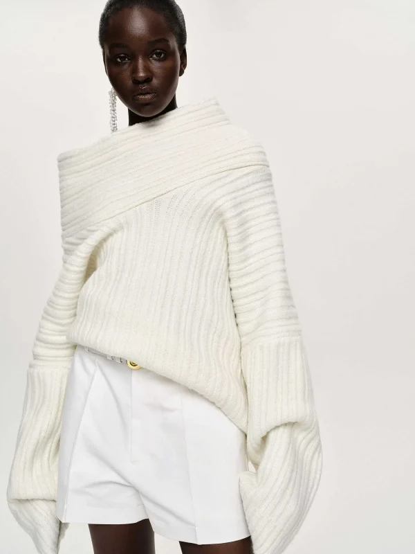 Source Unknown Accessories-Becca Oversized High Roll Knit Pullover, White