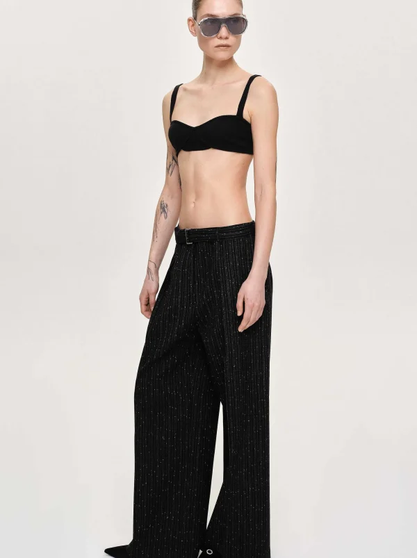 Source Unknown Bottoms-Belted Suit Trousers, Black Stripe