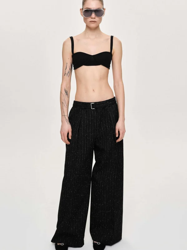 Source Unknown Bottoms-Belted Suit Trousers, Black Stripe