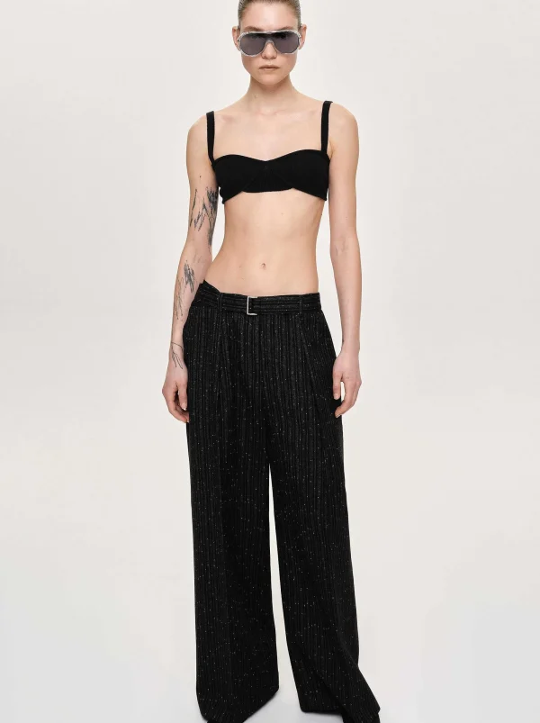 Source Unknown Bottoms-Belted Suit Trousers, Black Stripe