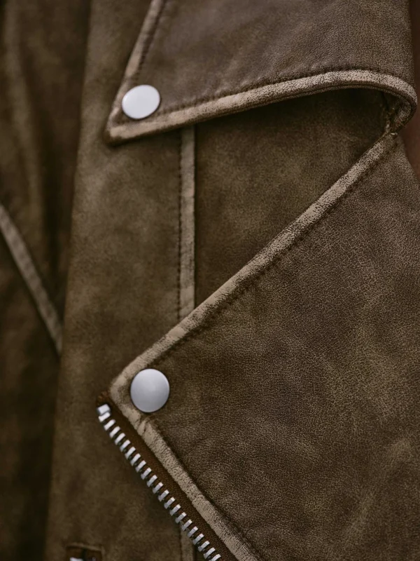 Source Unknown Accessories-Bianca Faux Leather Biker Jacket, Washed Brown