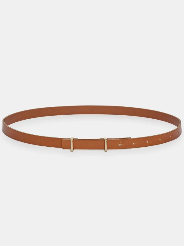 Source Unknown Accessories-Calfskin Leather Skinny Belt, Tan