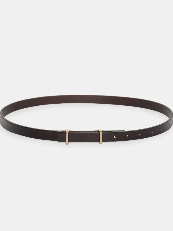 Source Unknown Accessories-Calfskin Leather Skinny Belt, Brown