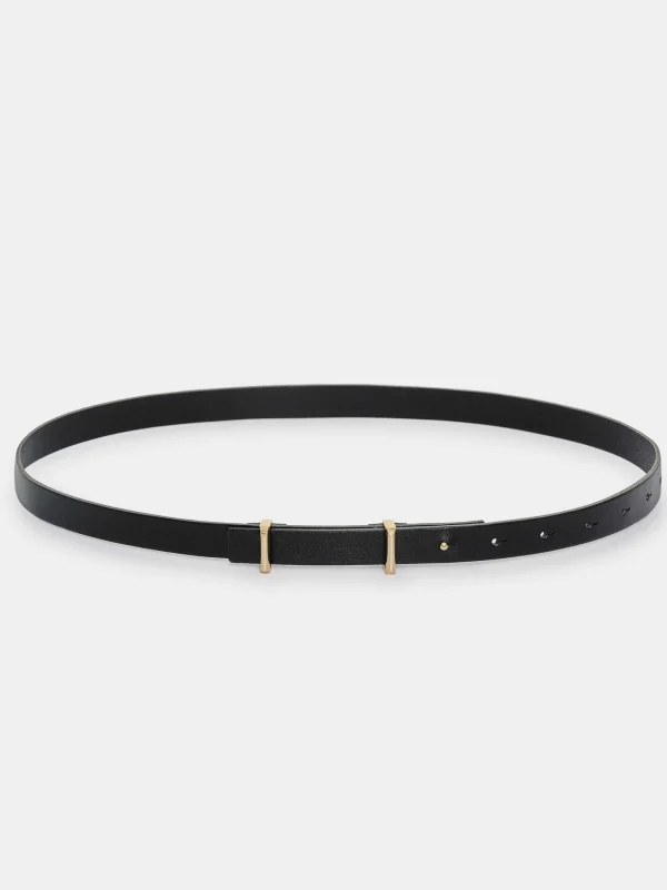 Source Unknown Accessories-Calfskin Leather Skinny Belt, Black