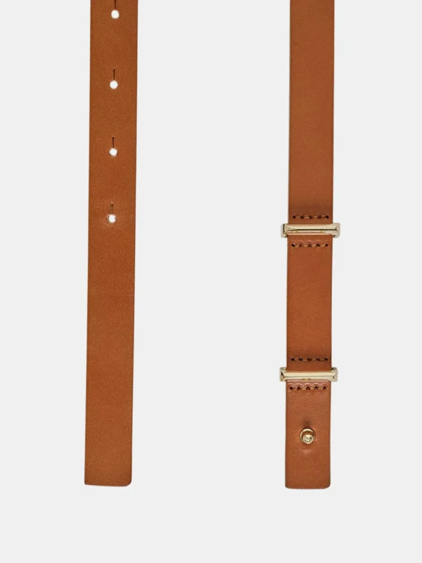 Source Unknown Accessories-Calfskin Leather Skinny Belt, Tan