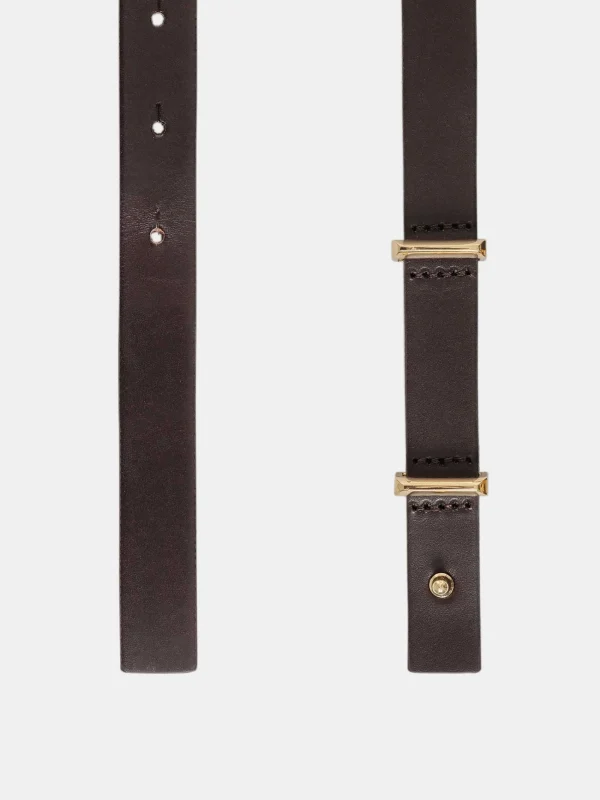 Source Unknown Accessories-Calfskin Leather Skinny Belt, Brown