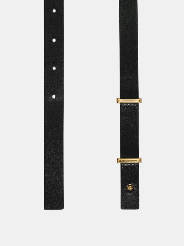 Source Unknown Accessories-Calfskin Leather Skinny Belt, Black