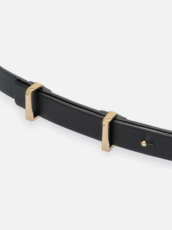 Source Unknown Accessories-Calfskin Leather Skinny Belt, Black