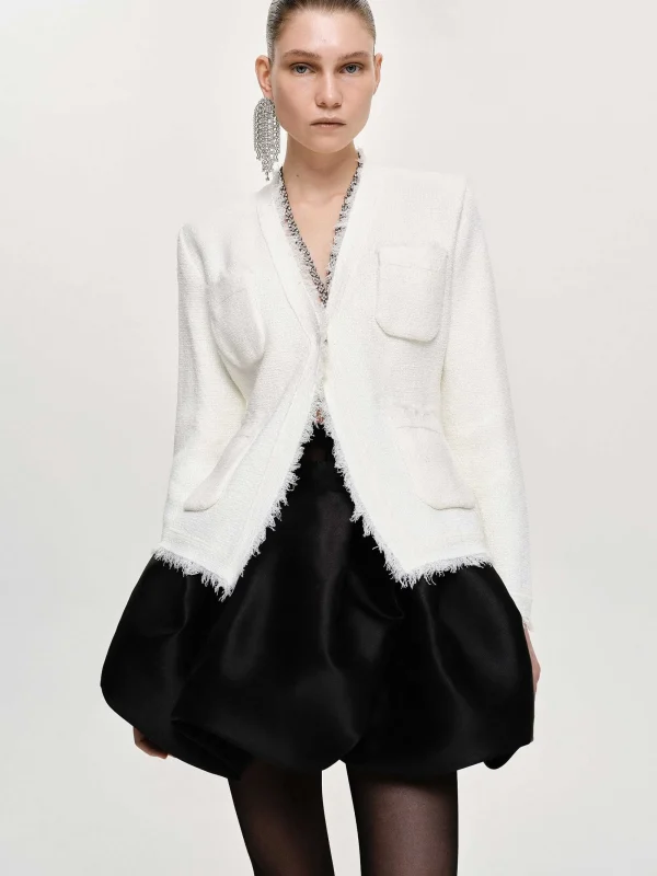 Source Unknown Accessories-Cinched Waist Cardigan, Natural White