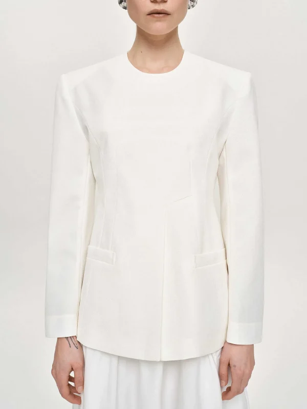 Source Unknown Accessories-Cinched Waist Split Jacket, Ivory