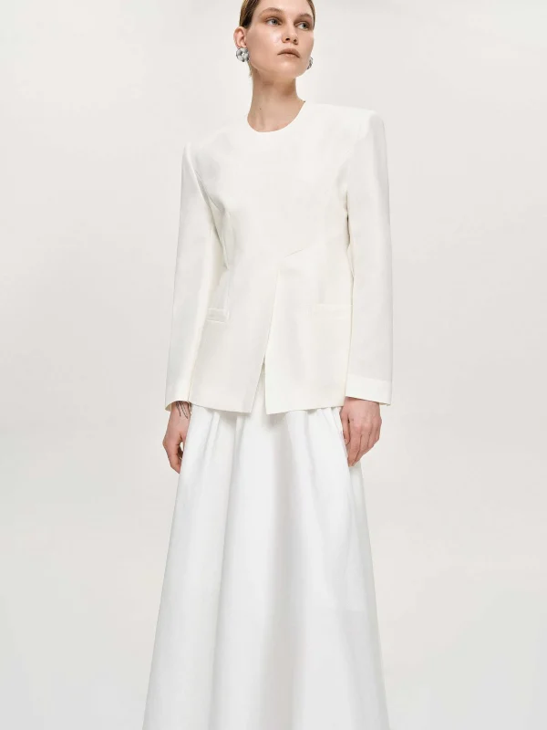 Source Unknown Accessories-Cinched Waist Split Jacket, Ivory