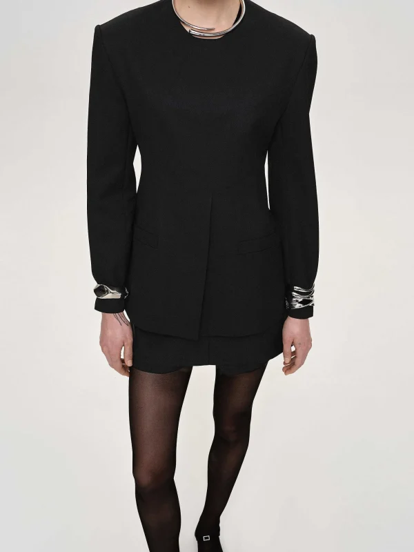 Source Unknown Accessories-Cinched Waist Split Jacket, Black